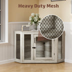 BOSSIN Meuble-côte pour chien d'angle, meuble-côte en bois pour chien de 112/132 cm avec grille, maison de chien en bois décorative pour usage intérieur.