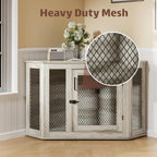 BOSSIN Meuble-côte pour chien d'angle, meuble-côte en bois pour chien de 112/132 cm avec grille, maison de chien en bois décorative pour usage intérieur.