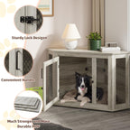 BOSSIN Meuble-côte pour chien d'angle, meuble-côte en bois pour chien de 112/132 cm avec grille, maison de chien en bois décorative pour usage intérieur.