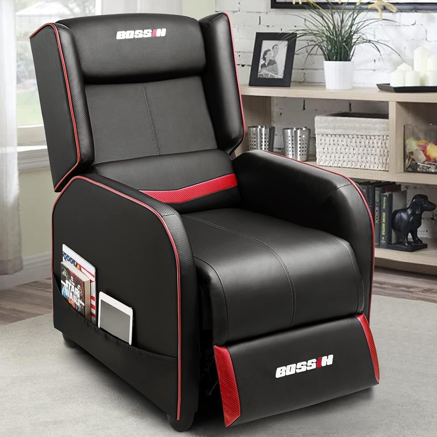 Fauteuil inclinable ergonomique BOSSIN en cuir PU pour le jeu, une place, pour le salon