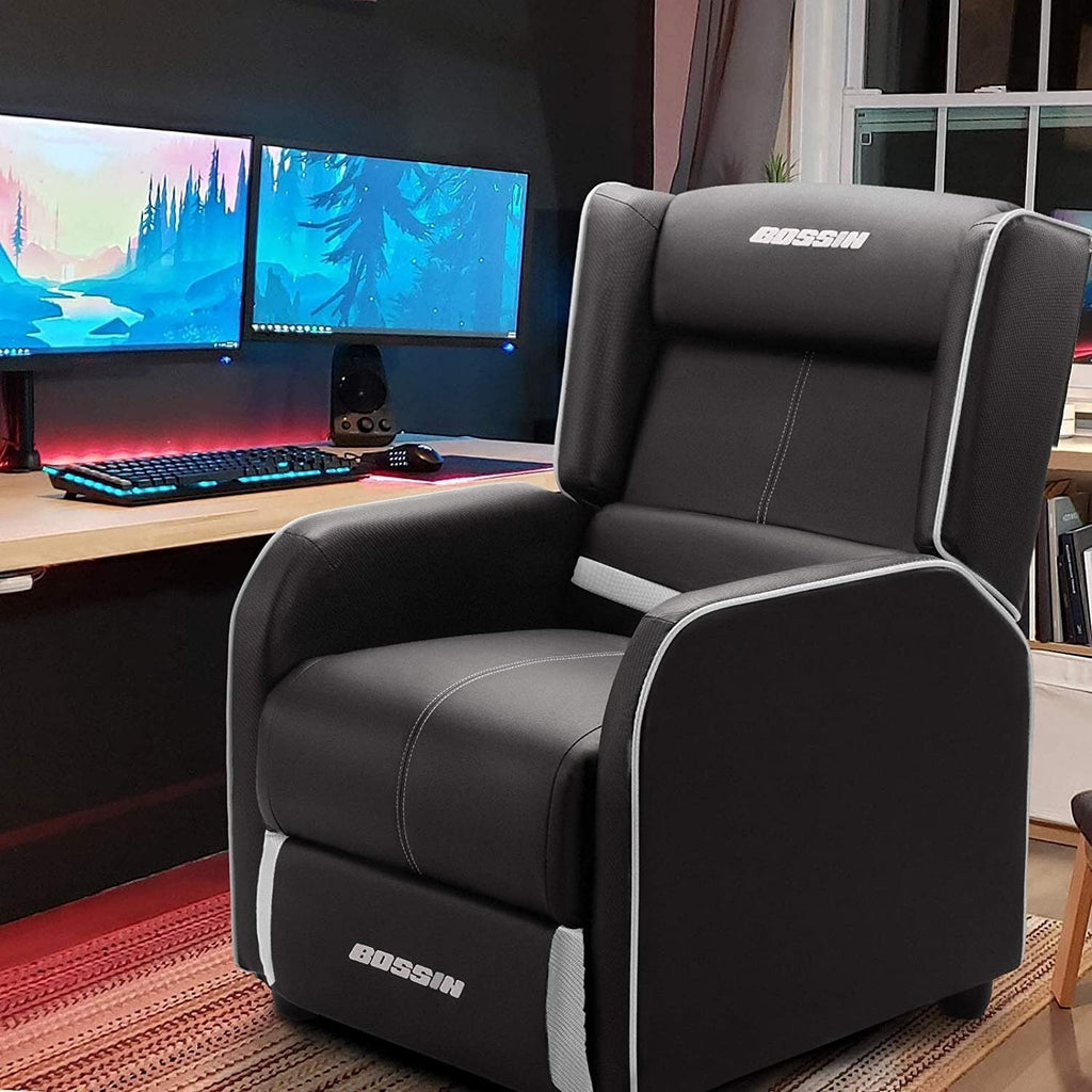 Fauteuil inclinable ergonomique BOSSIN en cuir PU pour le jeu, une place, pour le salon