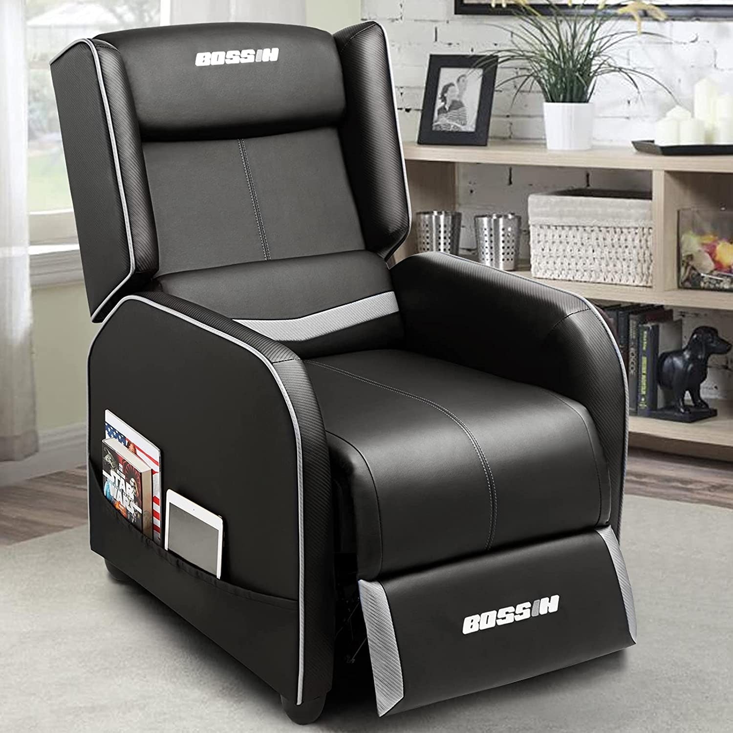 Fauteuil inclinable ergonomique BOSSIN en cuir PU pour le jeu, une place, pour le salon