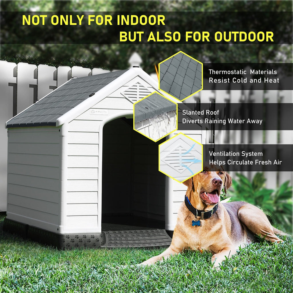 BOSSIN Cabane pour chien en plastique pour chiens de petite à grande taille, abri pour chiot isolé pour intérieur et extérieur avec sol surélevé