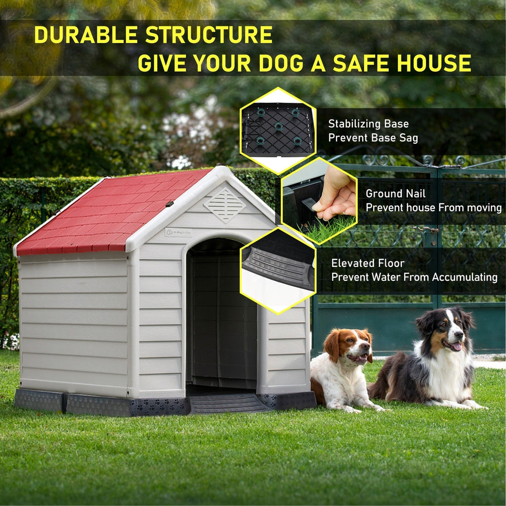 BOSSIN Cabane pour chien en plastique pour chiens de petite à grande taille, abri pour chiot isolé pour intérieur et extérieur avec sol surélevé