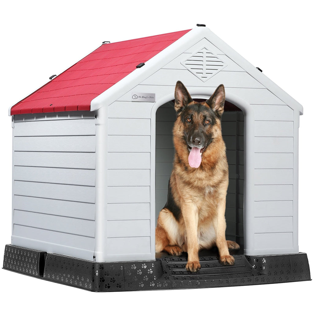 BOSSIN Cabane pour chien en plastique pour chiens de petite à grande taille, abri pour chiot isolé pour intérieur et extérieur avec sol surélevé