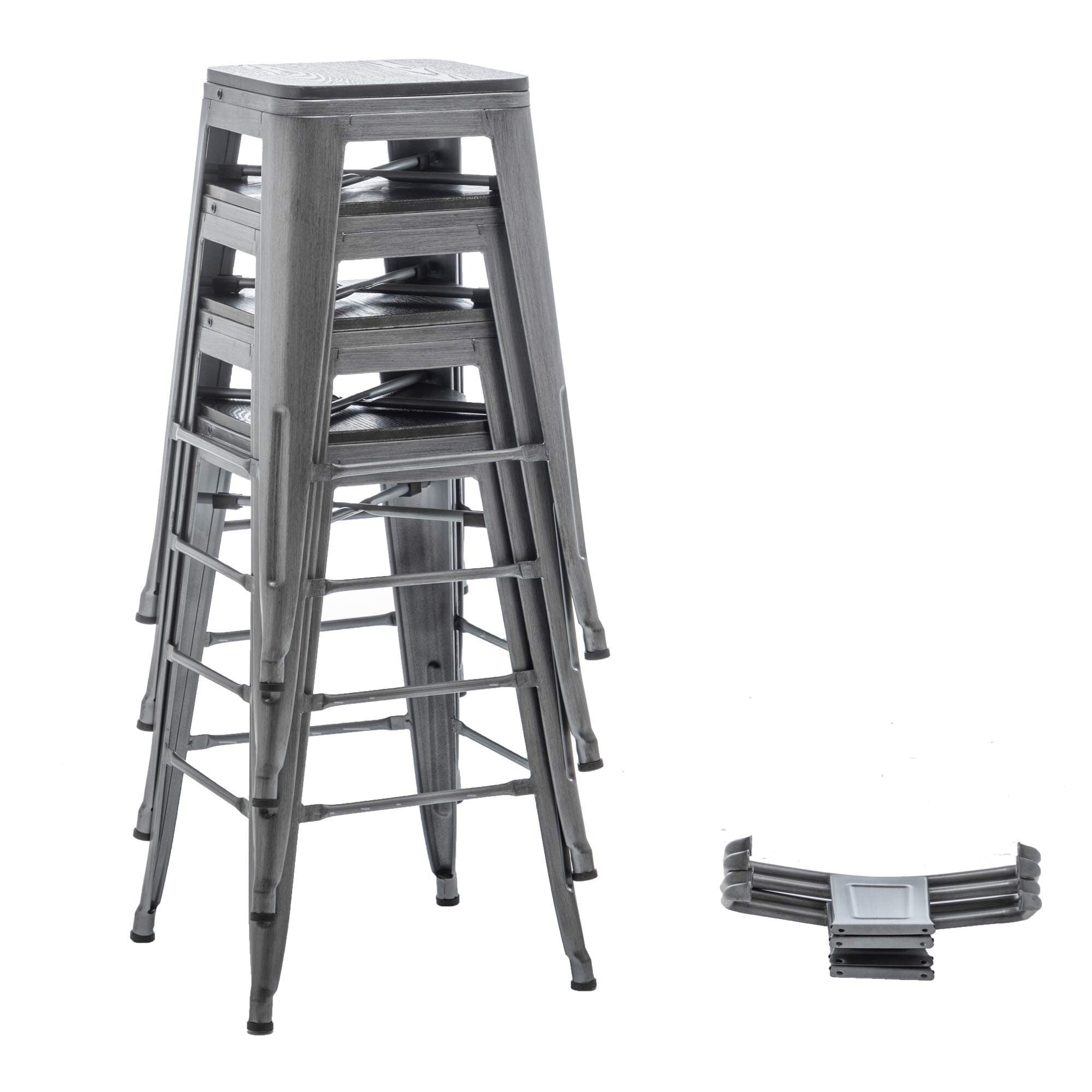 Tabourets de bar avec dossier, lot de 4, tabourets de bar industriels en métal avec assises en bois