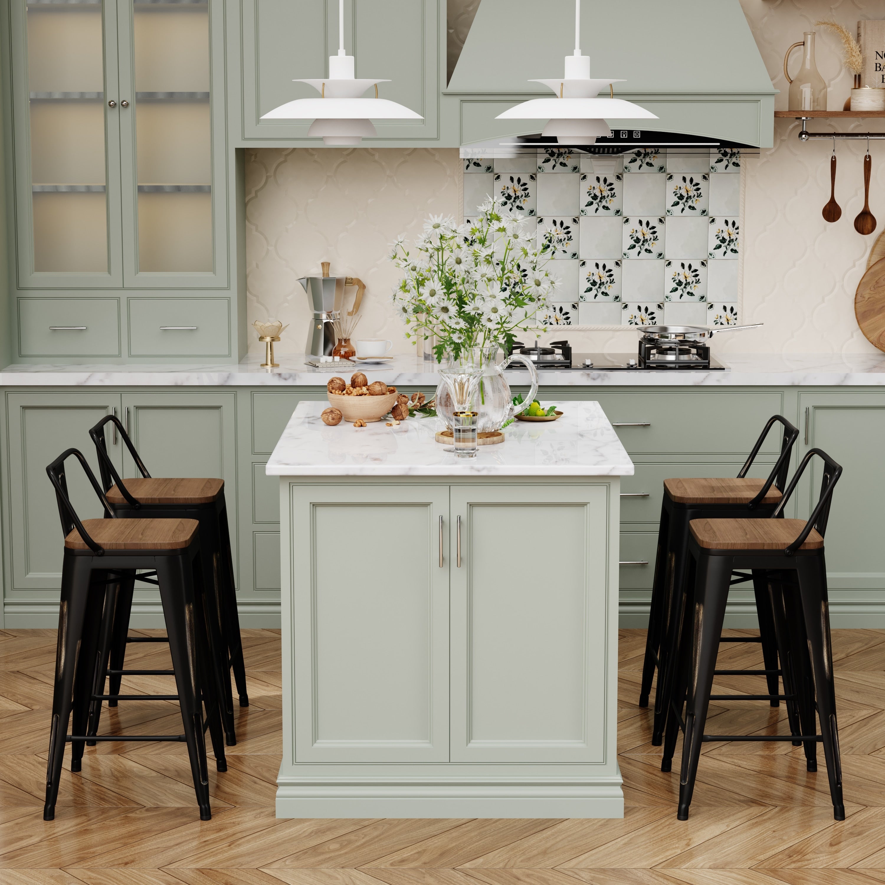 Tabourets de bar avec dossier, lot de 4, tabourets de bar industriels en métal avec assises en bois