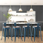 Tabourets de bar avec dossier, lot de 4, tabourets de bar industriels en métal avec assises en bois