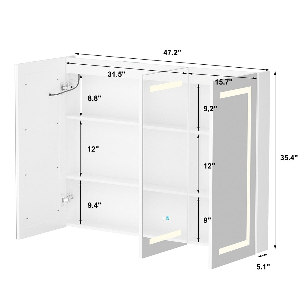 Armoire à miroir de salle de bain avec éclairage LED, anti-buée, 6000K, blanche.