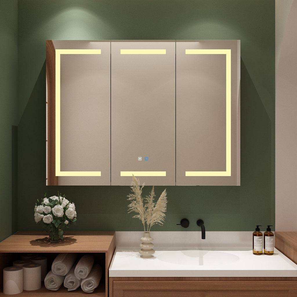 Armoire à miroir de salle de bain avec éclairage LED, anti-buée, 6000K, blanche.