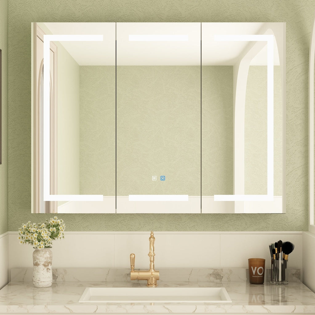 Armoire à miroir de salle de bain avec éclairage LED, anti-buée, 6000K, blanche.