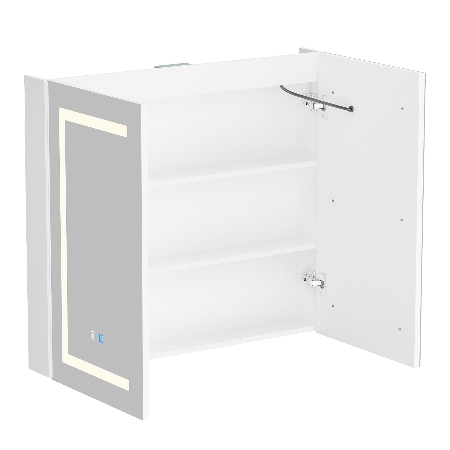 Armoire à miroir de salle de bain avec éclairage LED, anti-buée, 6000K, blanche.