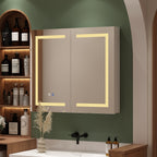 Armoire à miroir de salle de bain avec éclairage LED, anti-buée, 6000K, blanche.