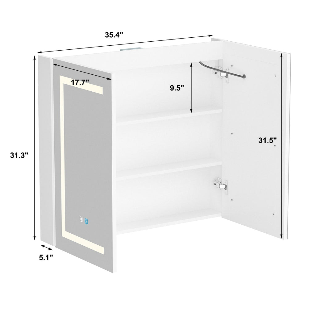 Armoire à miroir de salle de bain avec éclairage LED, anti-buée, 6000K, blanche.