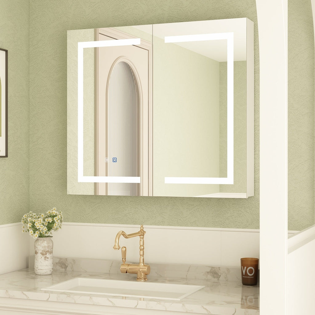 Armoire à miroir de salle de bain avec éclairage LED, anti-buée, 6000K, blanche.