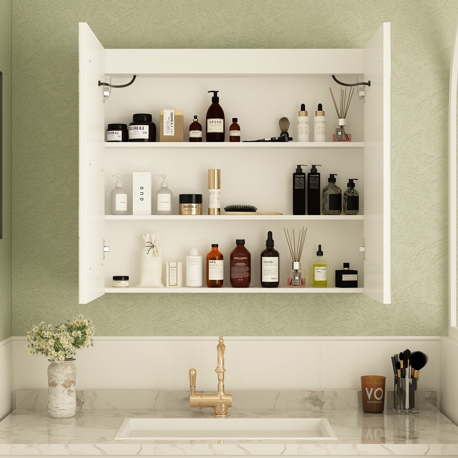 Armoire à miroir de salle de bain avec éclairage LED, anti-buée, 6000K, blanche.