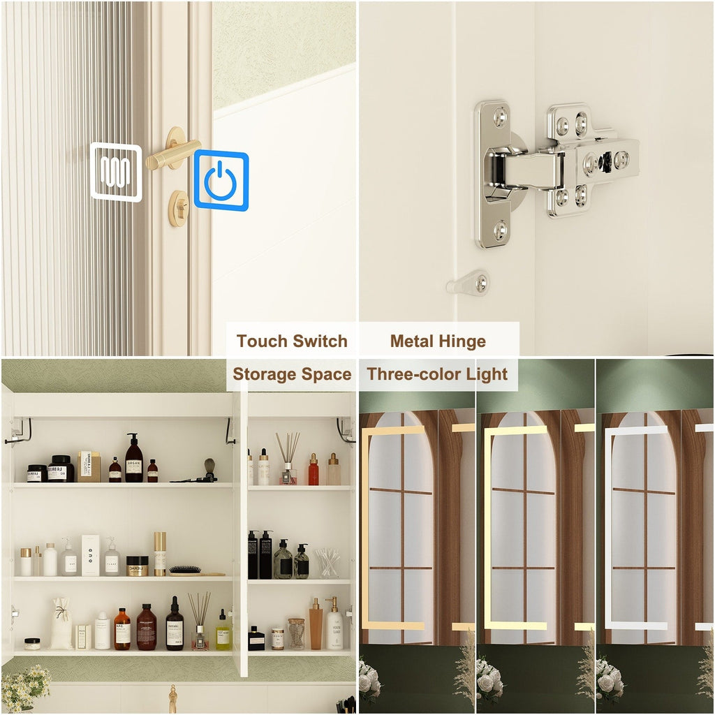 Armoire à miroir de salle de bain avec éclairage LED, anti-buée, 6000K, blanche.