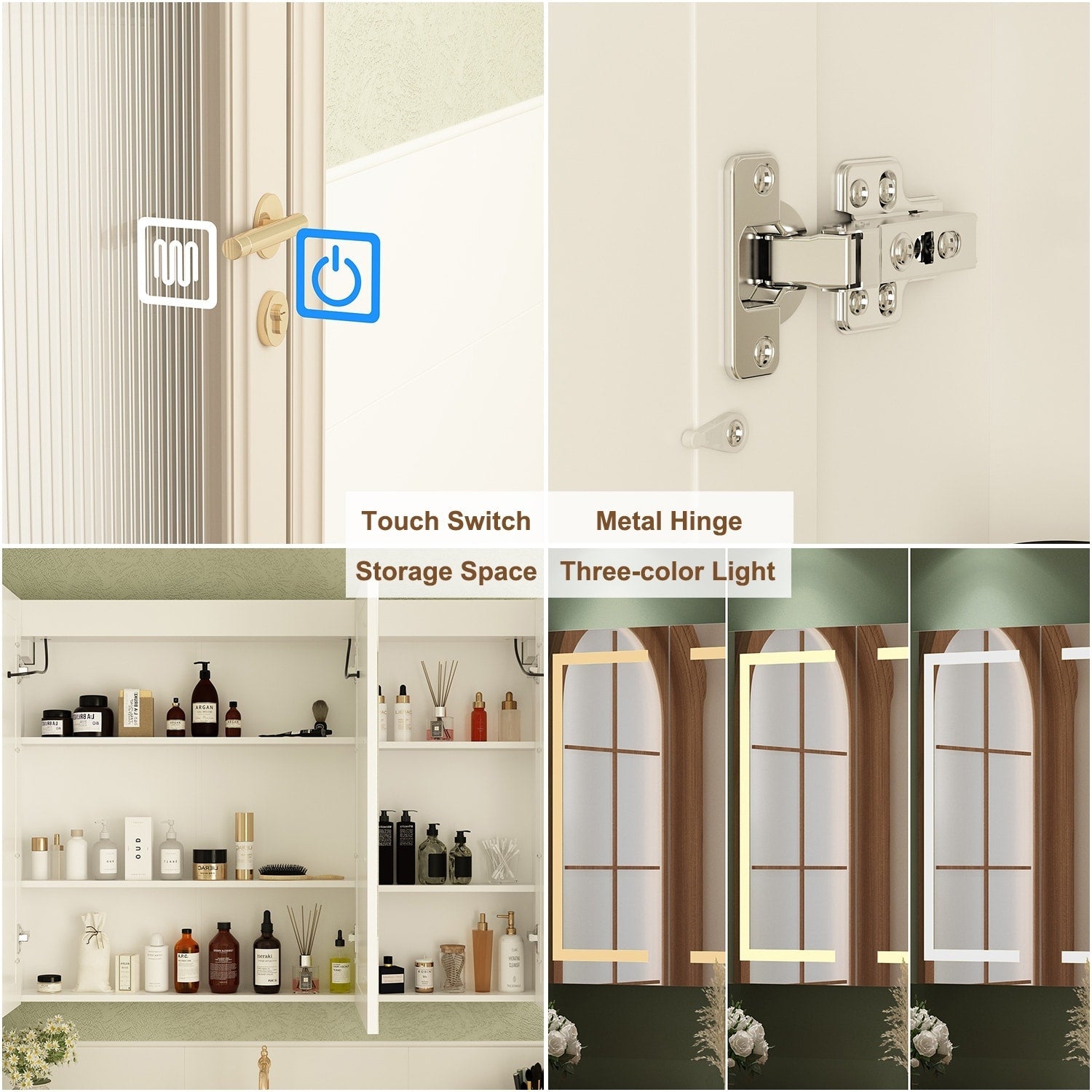 Armoire à miroir de salle de bain avec éclairage LED, anti-buée, 6000K, blanche.