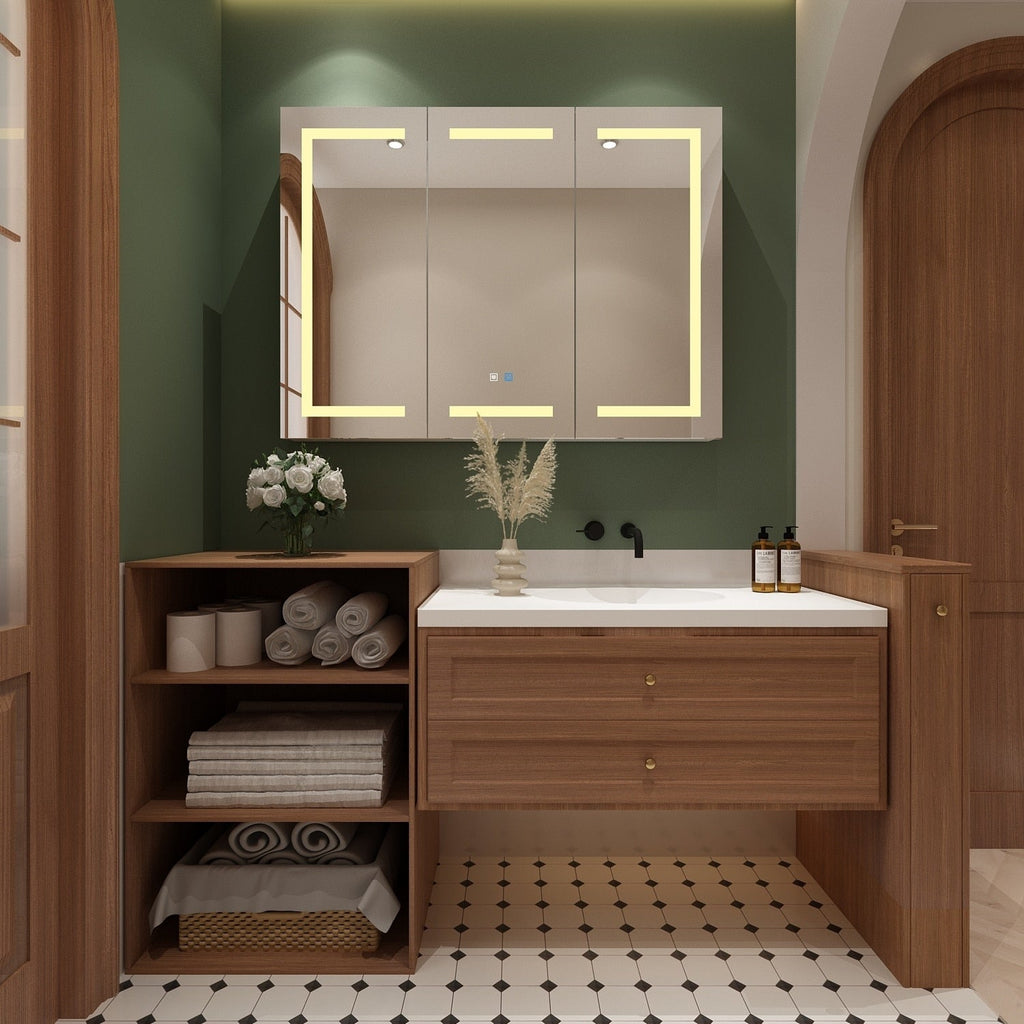 Armoire à miroir de salle de bain avec éclairage LED, anti-buée, 6000K, blanche.