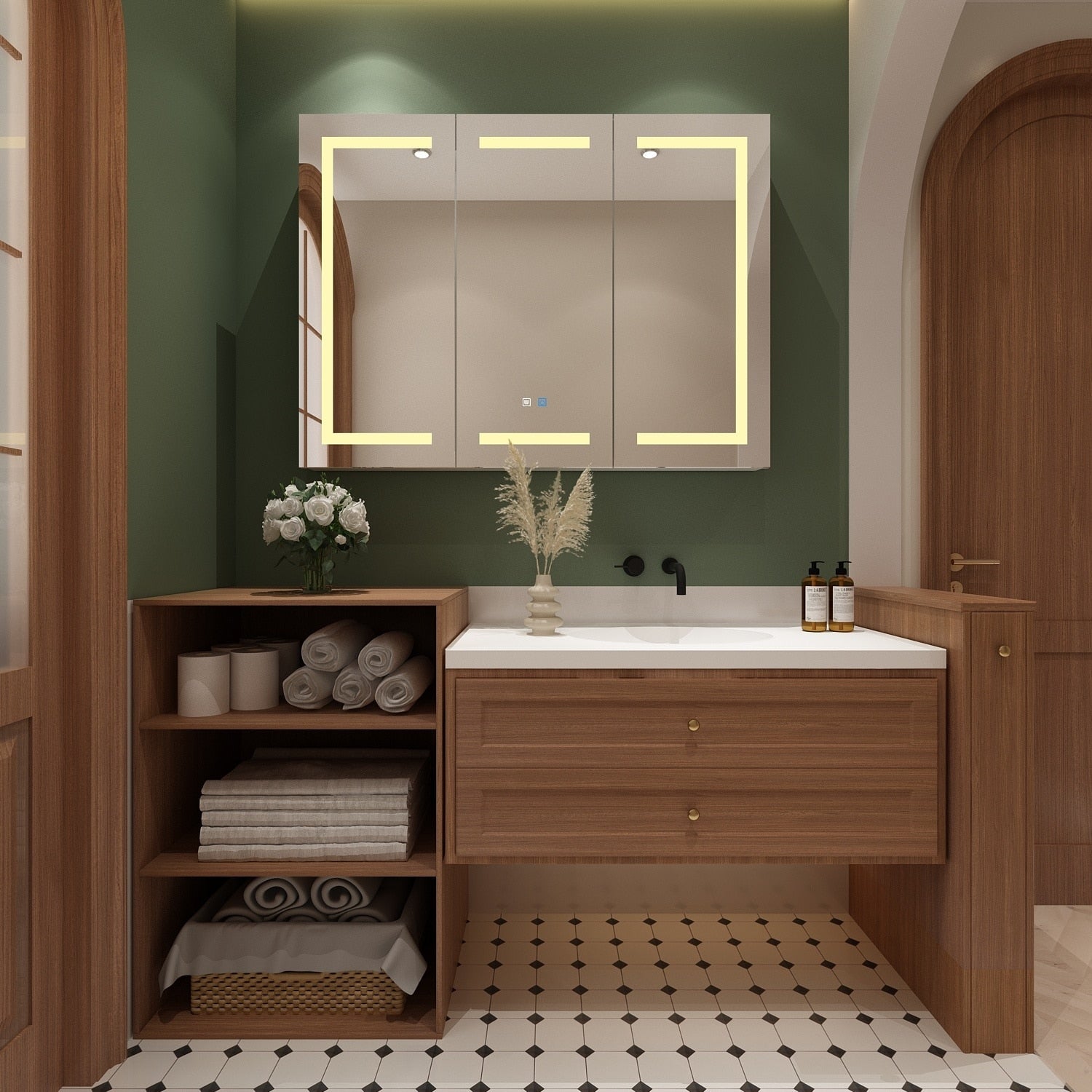 Armoire à miroir de salle de bain avec éclairage LED, anti-buée, 6000K, blanche.