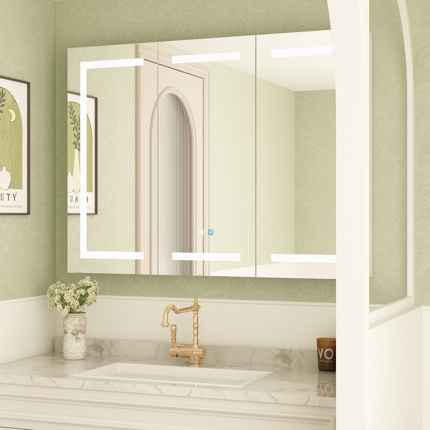 Armoire à miroir de salle de bain avec éclairage LED, anti-buée, 6000K, blanche.