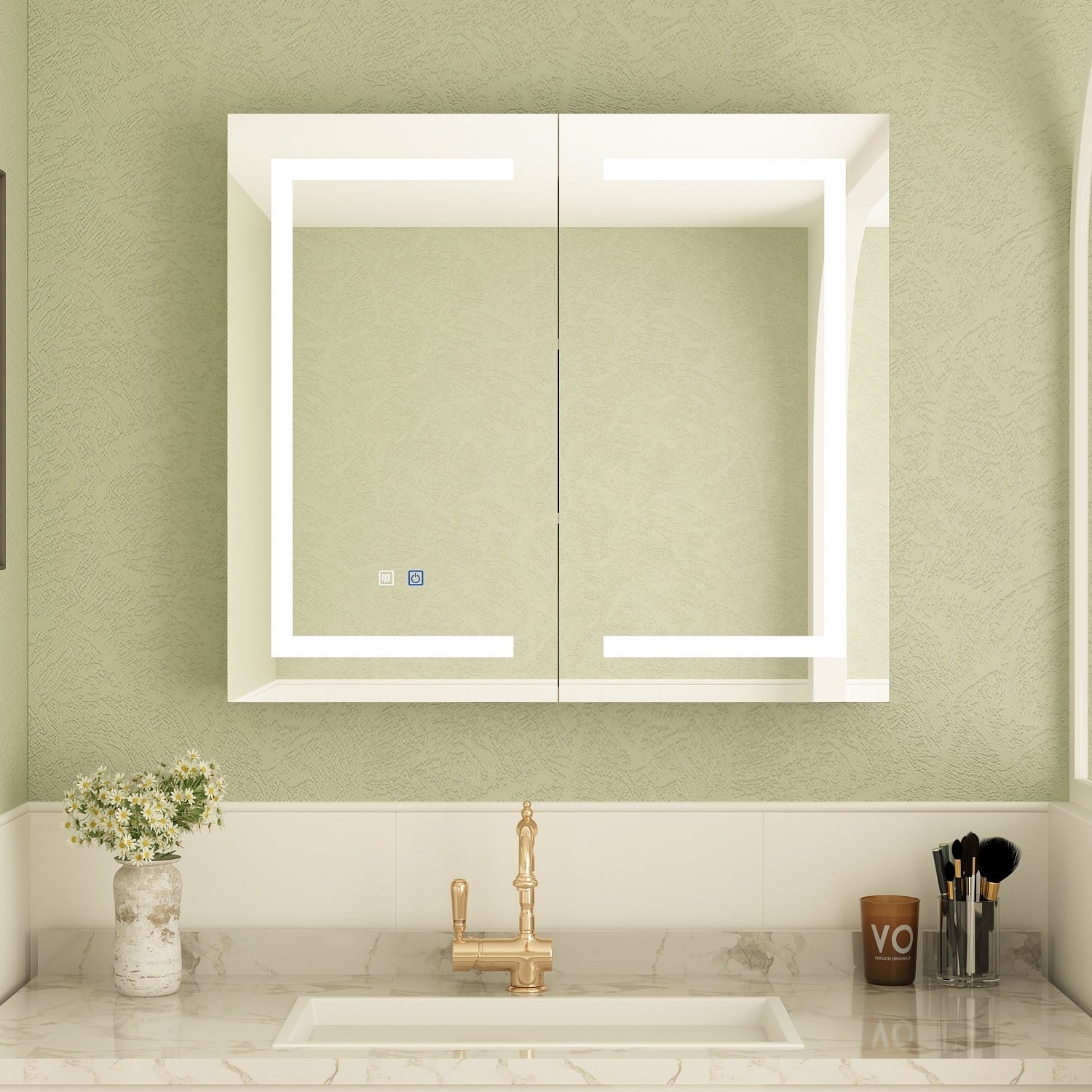 Armoire à miroir de salle de bain avec éclairage LED, anti-buée, 6000K, blanche.