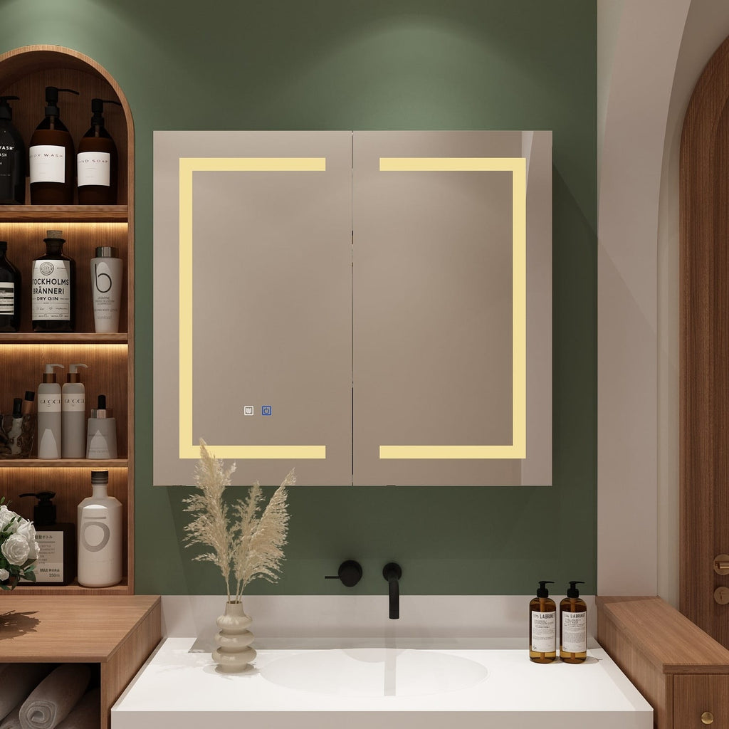 Armoire à miroir de salle de bain avec éclairage LED, anti-buée, 6000K, blanche.