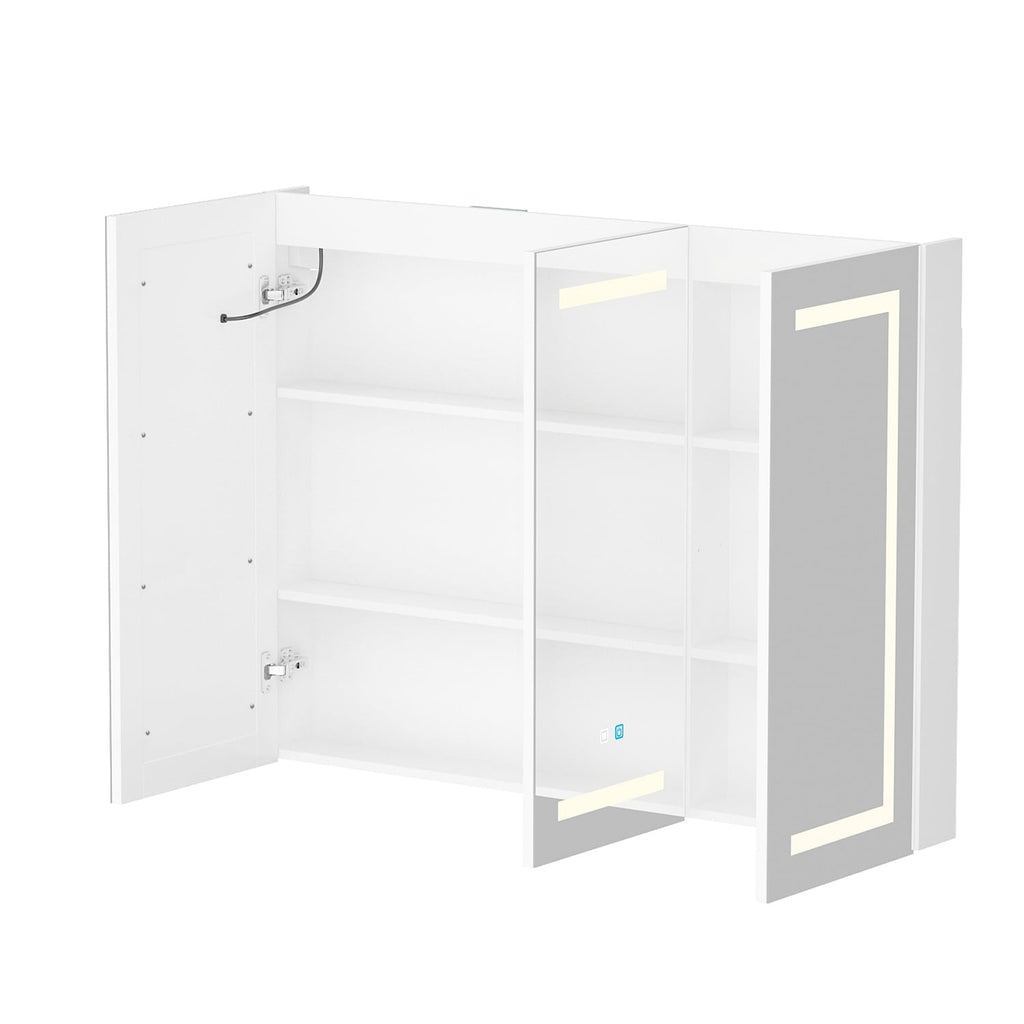 Armoire à miroir de salle de bain avec éclairage LED, anti-buée, 6000K, blanche.