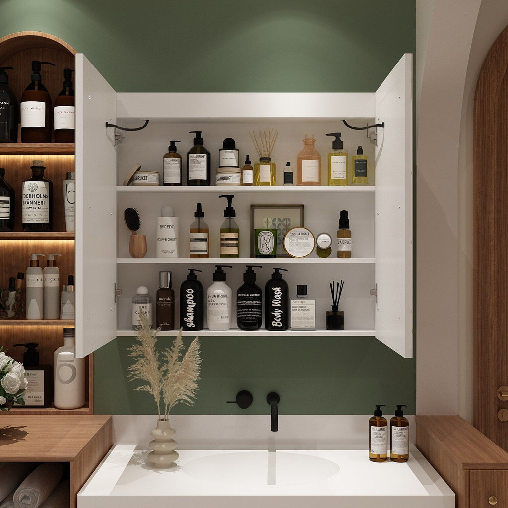 Armoire à miroir de salle de bain avec éclairage LED, anti-buée, 6000K, blanche.