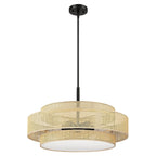 Luminaire à suspension à 5 lumières en forme de tambour noir de style côtier avec abat-jour double en rotin - 61 cm de largeur