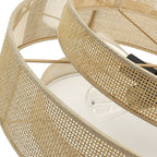 Luminaire à suspension à 5 lumières en forme de tambour noir de style côtier avec abat-jour double en rotin - 61 cm de largeur