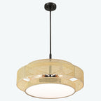 Luminaire à suspension à 5 lumières en forme de tambour noir de style côtier avec abat-jour double en rotin - 61 cm de largeur
