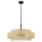 Luminaire à suspension à 5 lumières en forme de tambour noir de style côtier avec abat-jour double en rotin - 61 cm de largeur