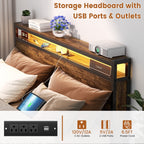 Cadre de lit plateforme en bois de style farmhouse avec station de recharge et lumières LED