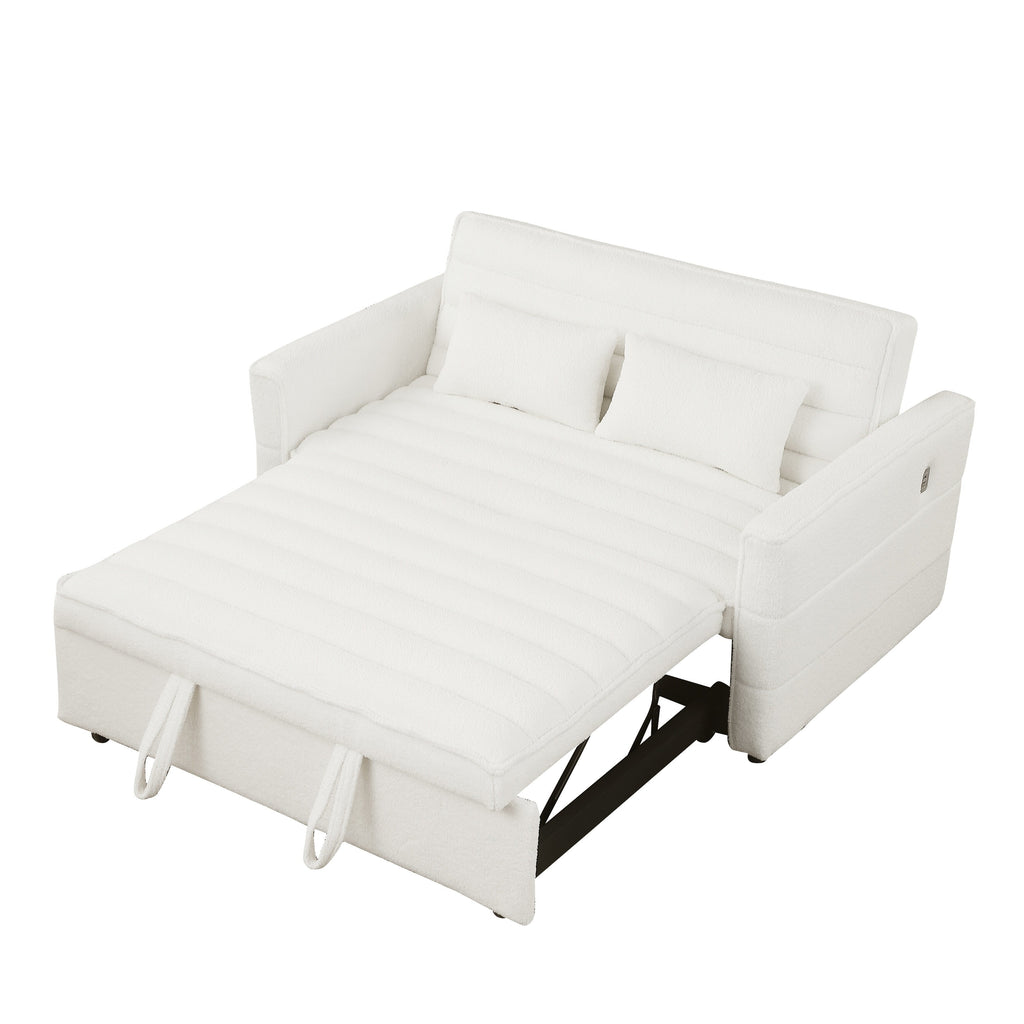 Canapé-lit convertible deux places en tissu bouclé beige 55,12 avec dossier réglable et 2 coussins lombaires pour salon