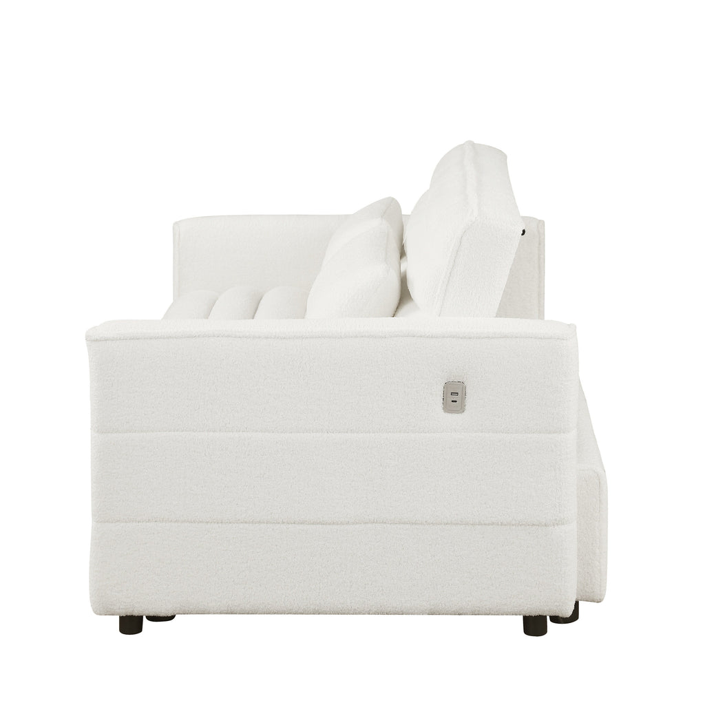 Canapé-lit convertible deux places en tissu bouclé beige 55,12 avec dossier réglable et 2 coussins lombaires pour salon