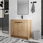Meuble-lavabo de salle de bain Beingnext 24/30/36 avec lavabo, meuble-lavabo de salle de bain autoportant avec porte à fermeture amortie et étagère réglable