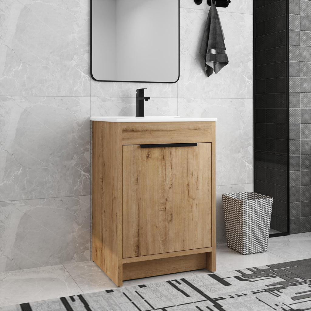 Meuble-lavabo de salle de bain Beingnext 24/30/36 avec lavabo, meuble-lavabo de salle de bain autoportant avec porte à fermeture amortie et étagère réglable
