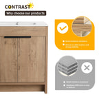 Meuble-lavabo de salle de bain Beingnext 24/30/36 avec lavabo, meuble-lavabo de salle de bain autoportant avec porte à fermeture amortie et étagère réglable