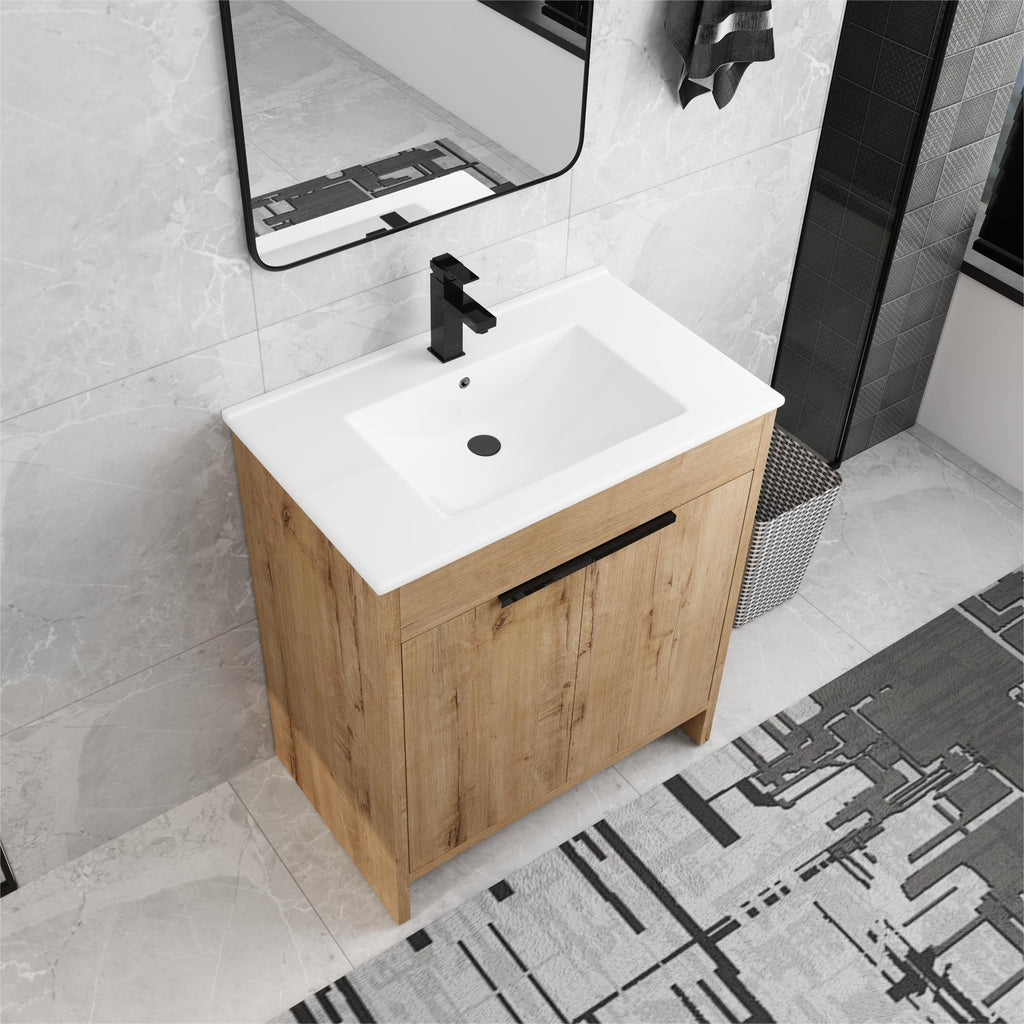 Meuble-lavabo de salle de bain Beingnext 24/30/36 avec lavabo, meuble-lavabo de salle de bain autoportant avec porte à fermeture amortie et étagère réglable