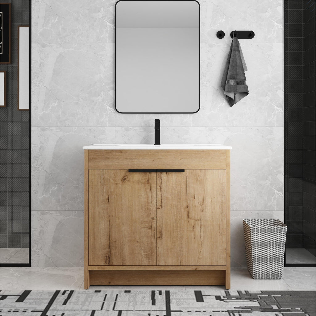 Meuble-lavabo de salle de bain Beingnext 24/30/36 avec lavabo, meuble-lavabo de salle de bain autoportant avec porte à fermeture amortie et étagère réglable