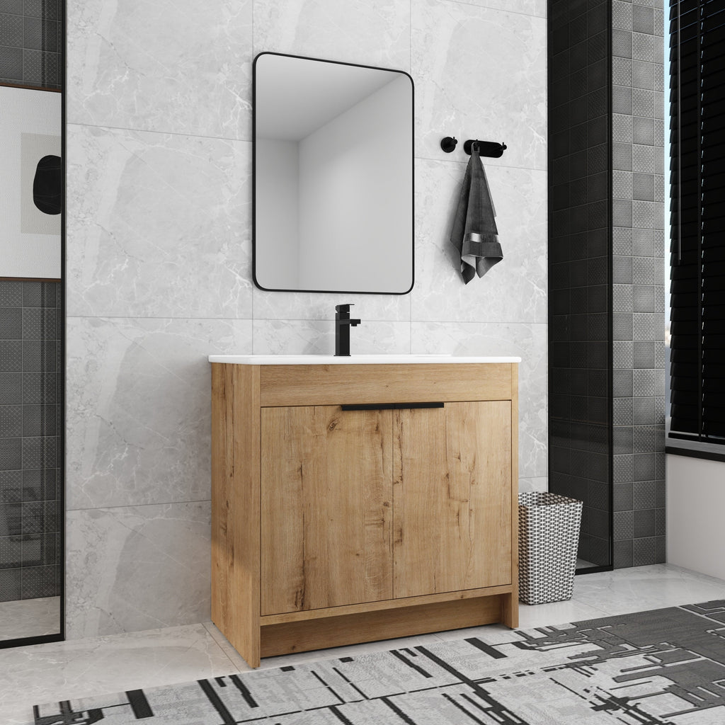 Meuble-lavabo de salle de bain Beingnext 24/30/36 avec lavabo, meuble-lavabo de salle de bain autoportant avec porte à fermeture amortie et étagère réglable