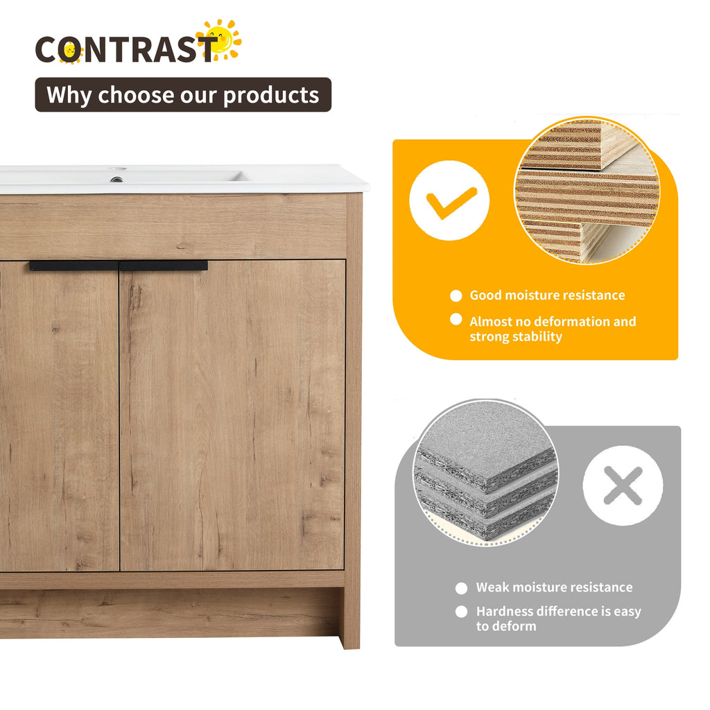 Meuble-lavabo de salle de bain Beingnext 24/30/36 avec lavabo, meuble-lavabo de salle de bain autoportant avec porte à fermeture amortie et étagère réglable