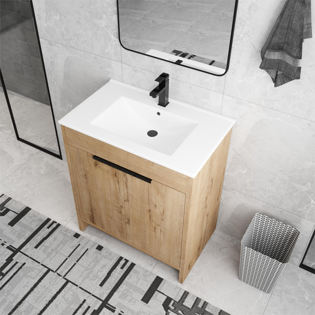Meuble-lavabo de salle de bain Beingnext 24/30/36 avec lavabo, meuble-lavabo de salle de bain autoportant avec porte à fermeture amortie et étagère réglable