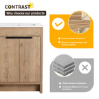 Meuble-lavabo de salle de bain Beingnext 24/30/36 avec lavabo, meuble-lavabo de salle de bain autoportant avec porte à fermeture amortie et étagère réglable