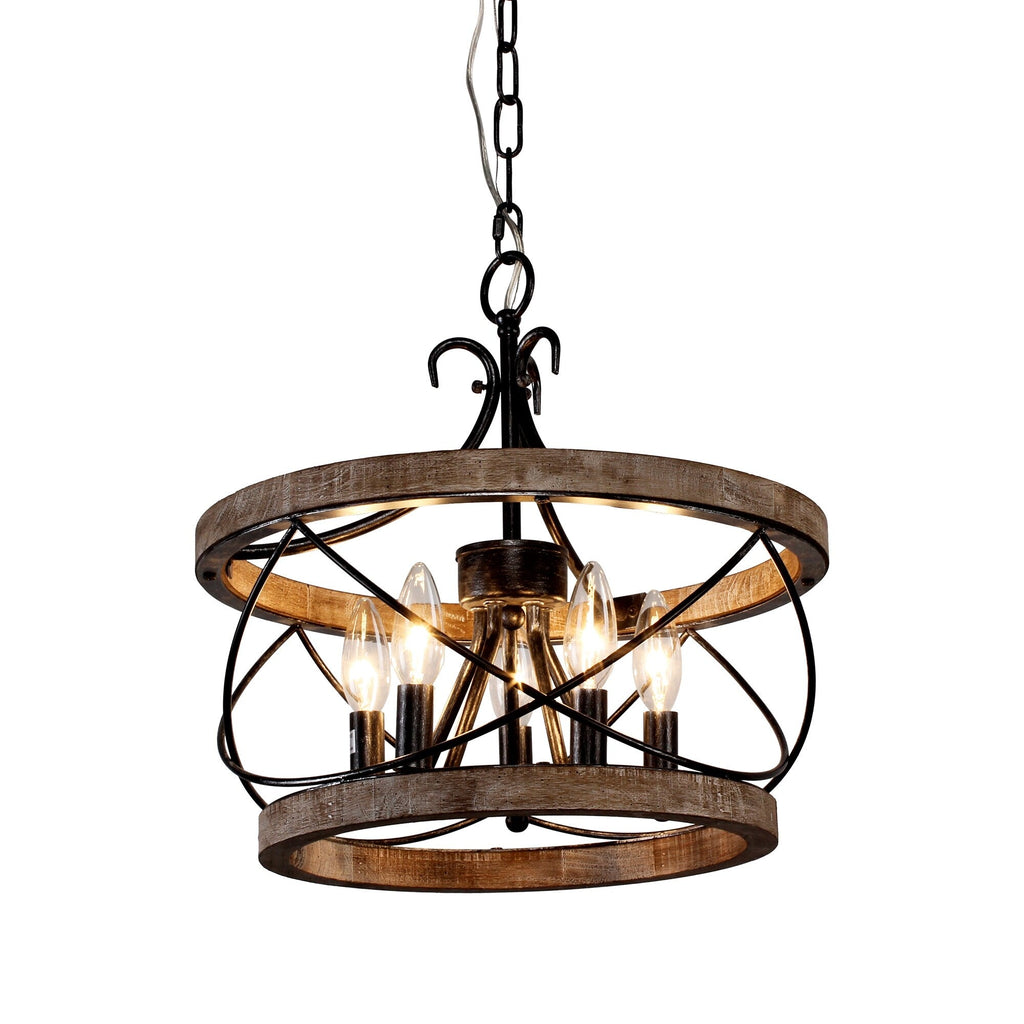 Bella Depot Lustre en bois rustique à 5 lumières, éclairage à intensité variable, luminaire suspendu de style farmhouse réglable de 15,7 pouces pour îlot de cuisine