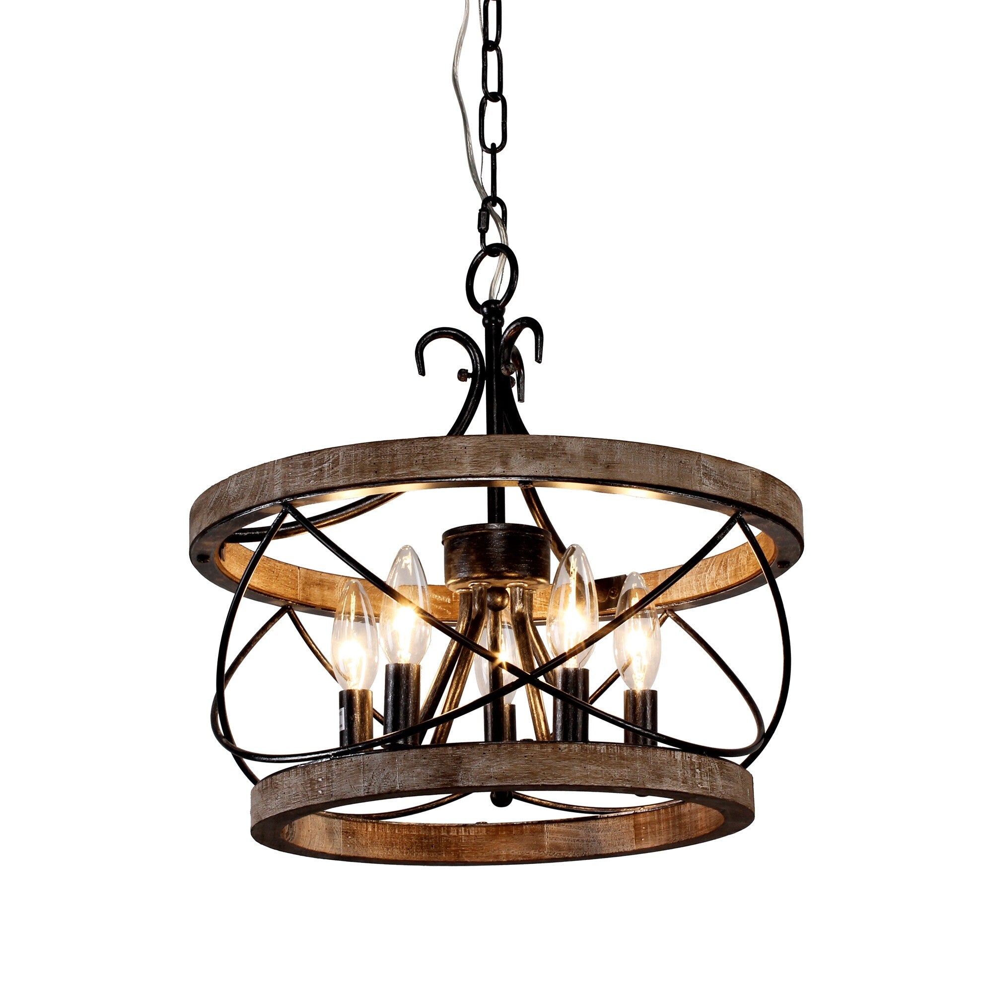 Bella Depot Lustre en bois rustique à 5 lumières, éclairage à intensité variable, luminaire suspendu de style farmhouse réglable de 15,7 pouces pour îlot de cuisine