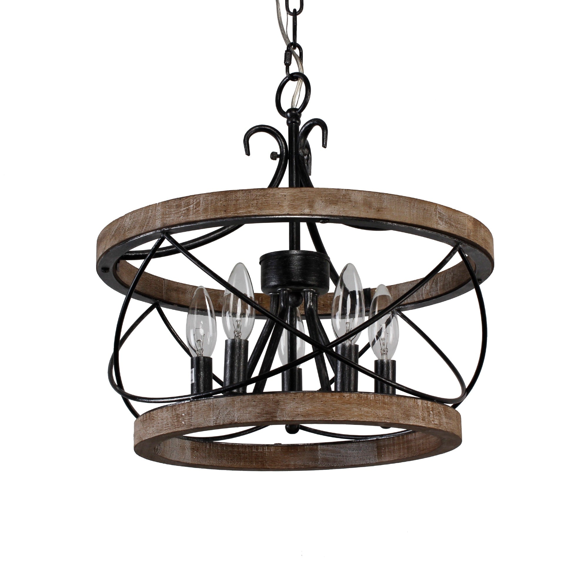 Bella Depot Lustre en bois rustique à 5 lumières, éclairage à intensité variable, luminaire suspendu de style farmhouse réglable de 15,7 pouces pour îlot de cuisine