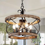 Bella Depot Lustre en bois rustique à 5 lumières, éclairage à intensité variable, luminaire suspendu de style farmhouse réglable de 15,7 pouces pour îlot de cuisine