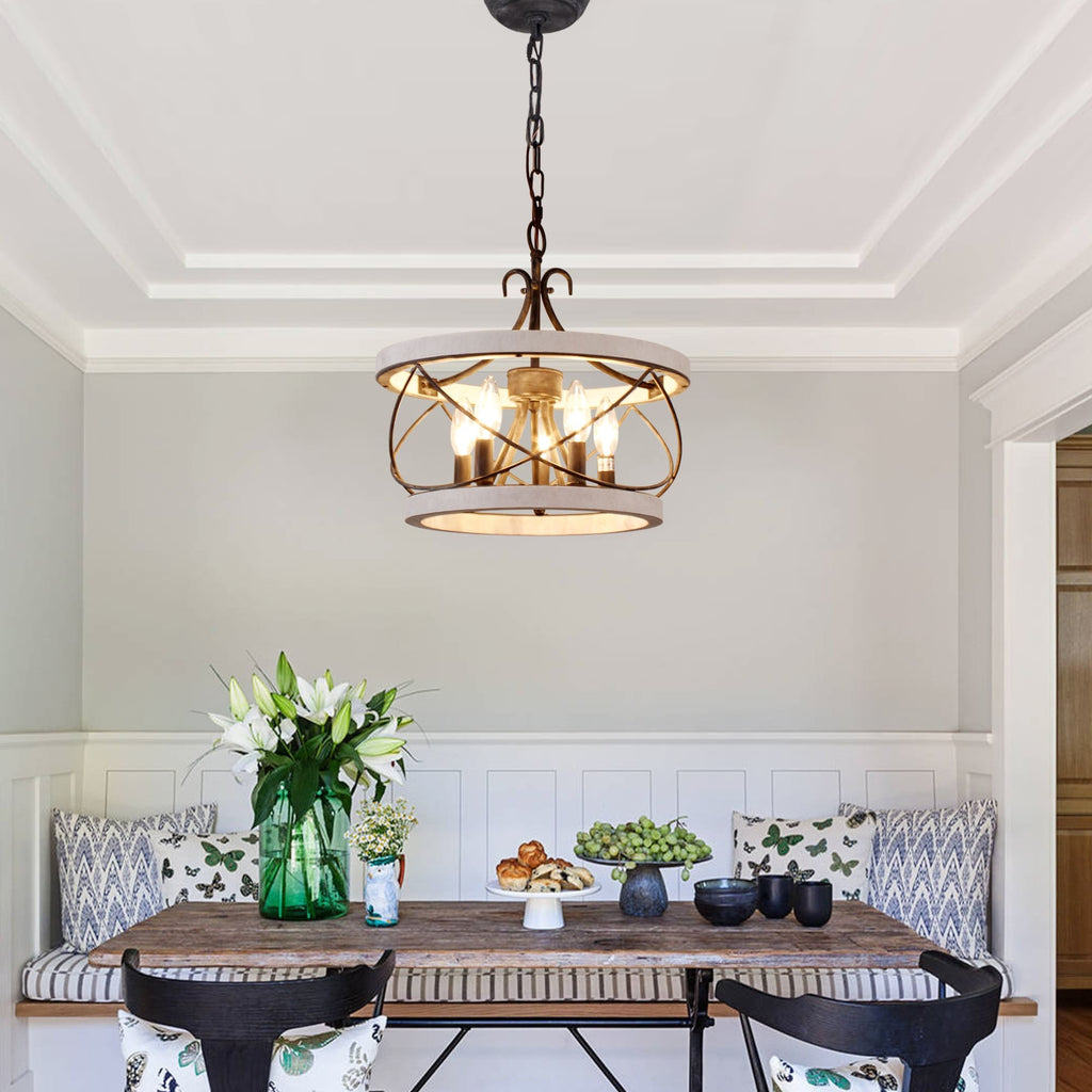 Bella Depot Lustre en bois rustique à 5 lumières, éclairage à intensité variable, luminaire suspendu de style farmhouse réglable de 15,7 pouces pour îlot de cuisine